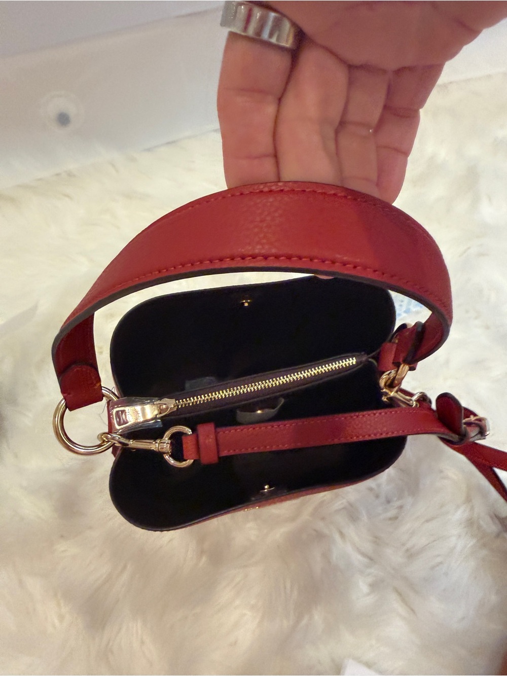 Coach Red Pebbled Leather Mini Bucket Crossbody - Picture 10 of 10